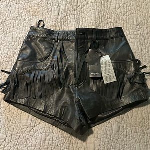 Nasty Gal black leather fringe short shorts festival Coachella
